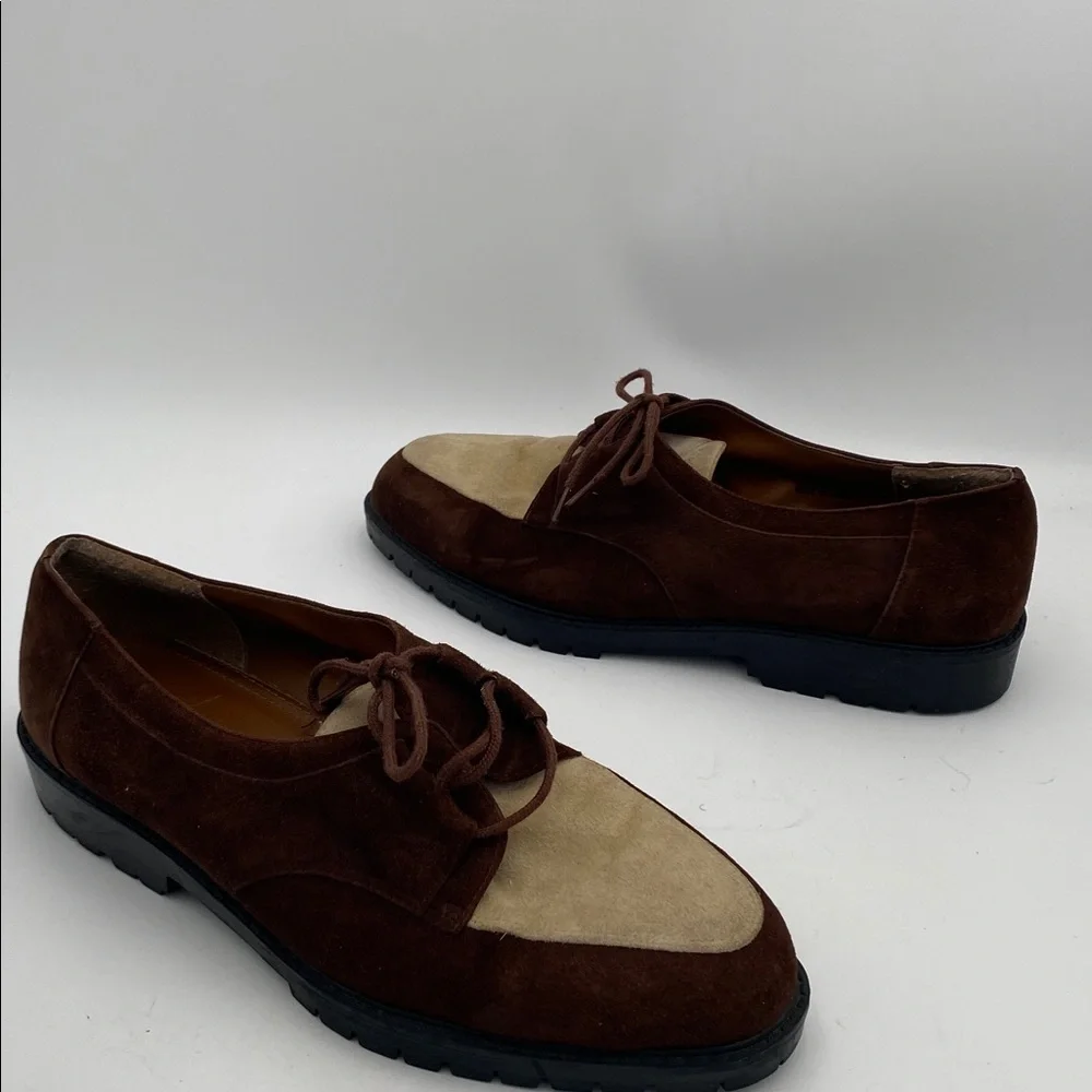 Giorgio Brutini Brown and Cream Suede Oxfords penny loafer mens 13M Y2K grandpa